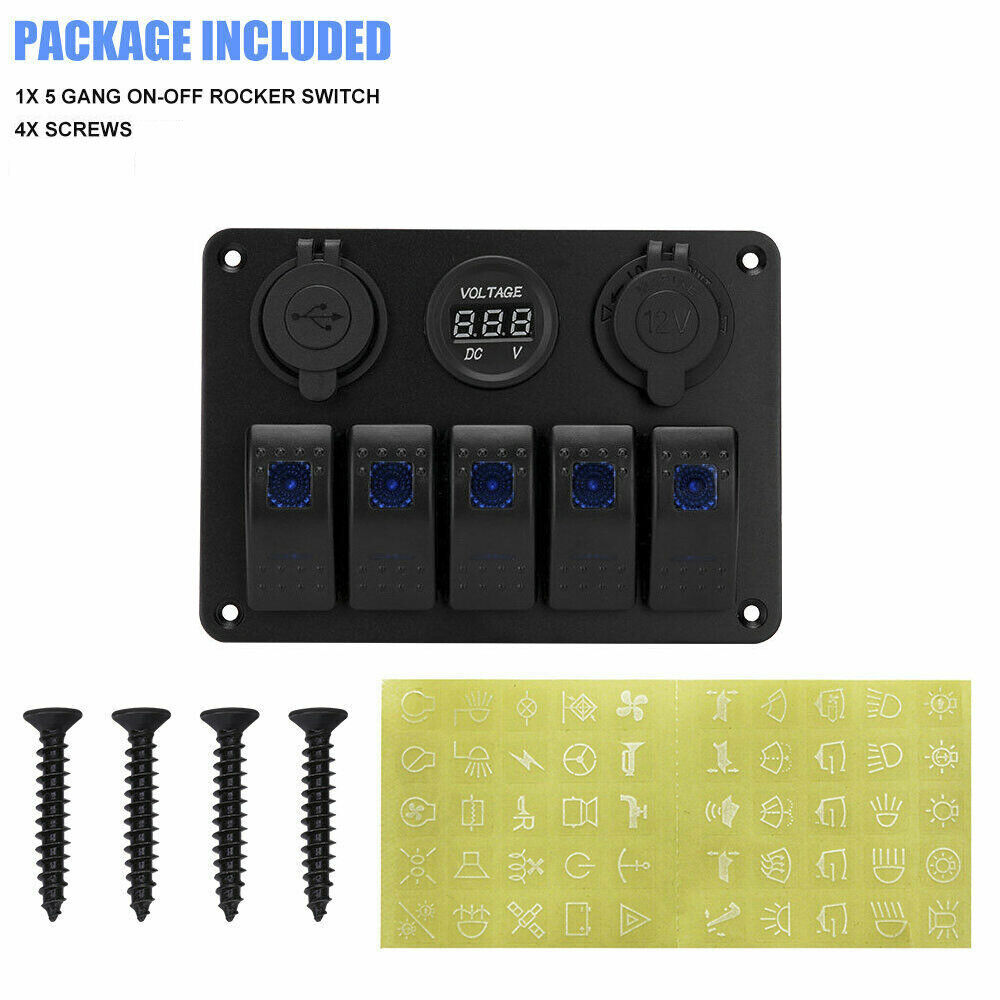 6 Gang 12V S Witch Panel LED Light Rocker Circuit Breaker For Car RV Boat Marine