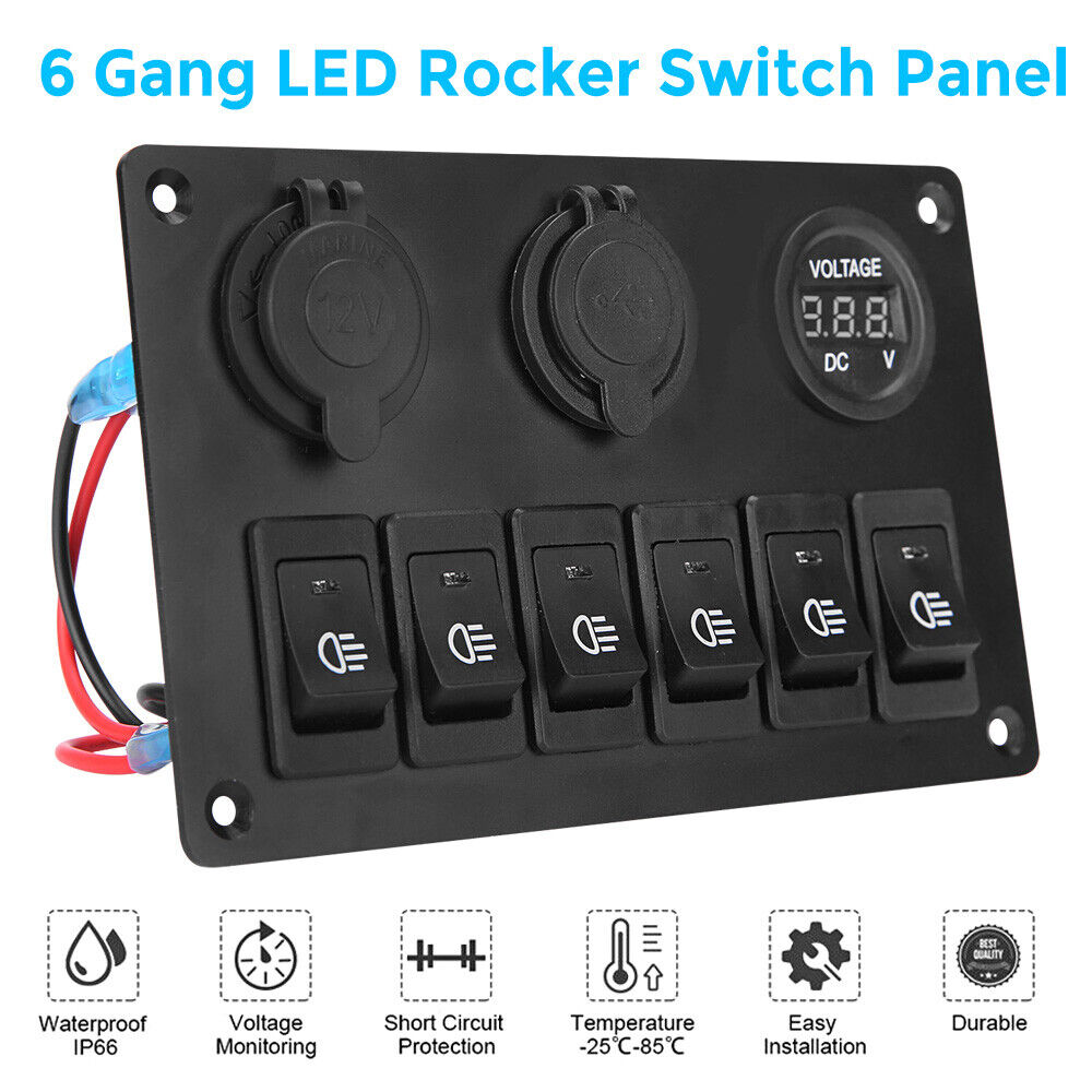 12V Car Boat Marine S Witch Panel 6 Gang LED Light ON OFF Rocker Toggle Control