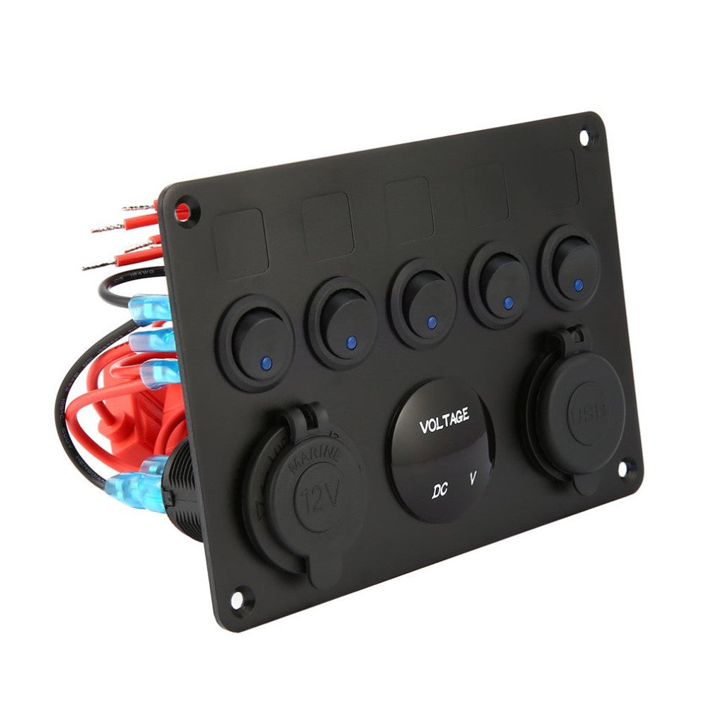 12V  Panel USB Charger 5 GANG ON-OFF Toggle LED Rocker For Car Boat Marine