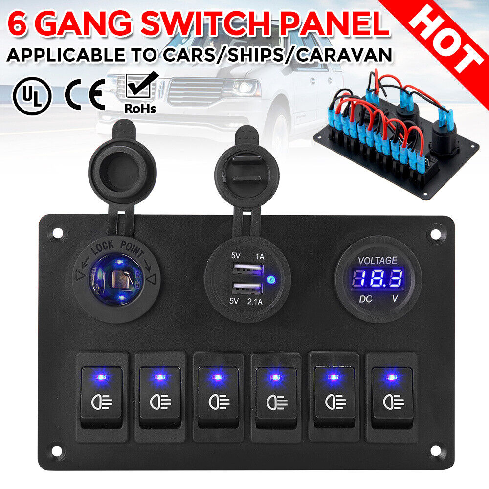 12V Car Boat Marine S Witch Panel 6 Gang LED Light ON OFF Rocker Toggle Control