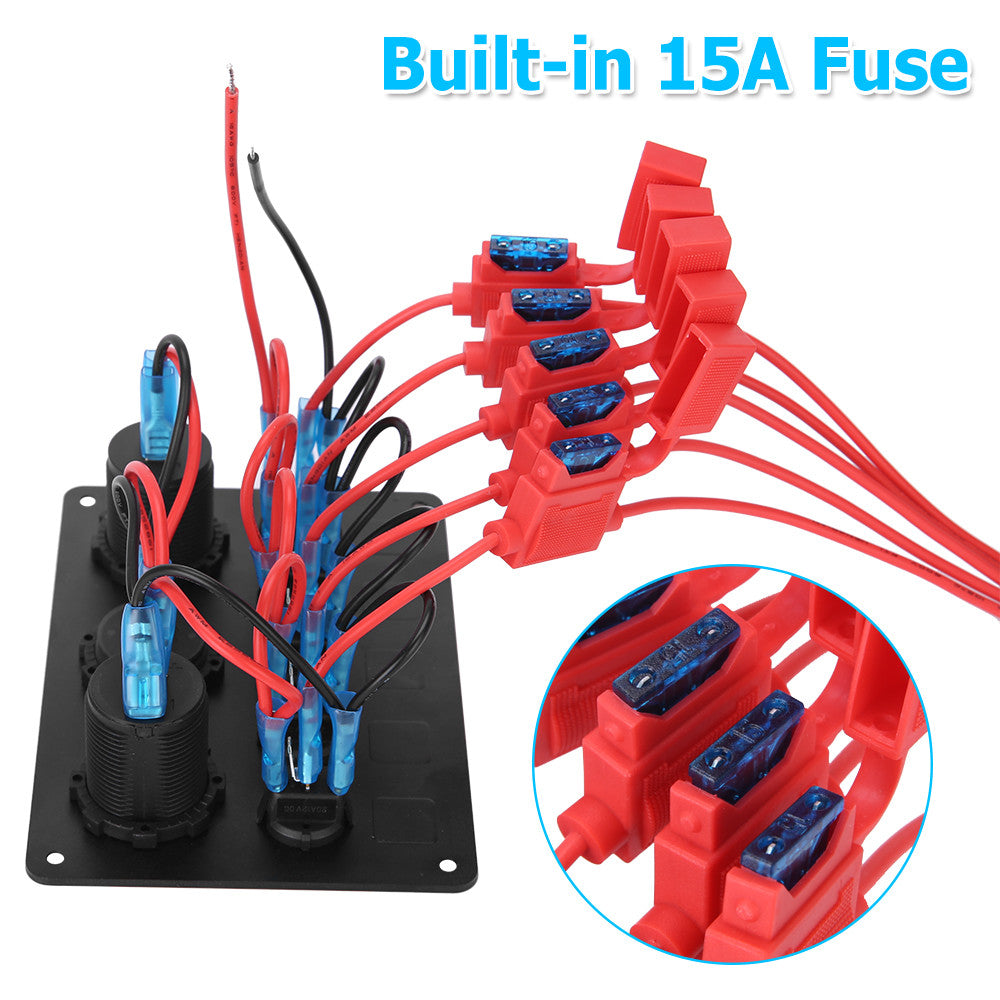 12V  Panel USB Charger 5 GANG ON-OFF Toggle LED Rocker For Car Boat Marine
