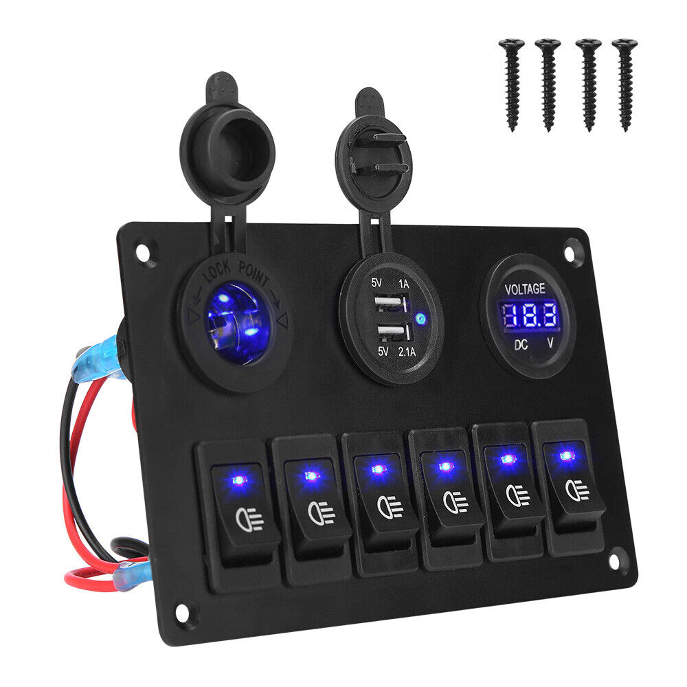 12V Car Boat Marine S Witch Panel 6 Gang LED Light ON OFF Rocker Toggle Control