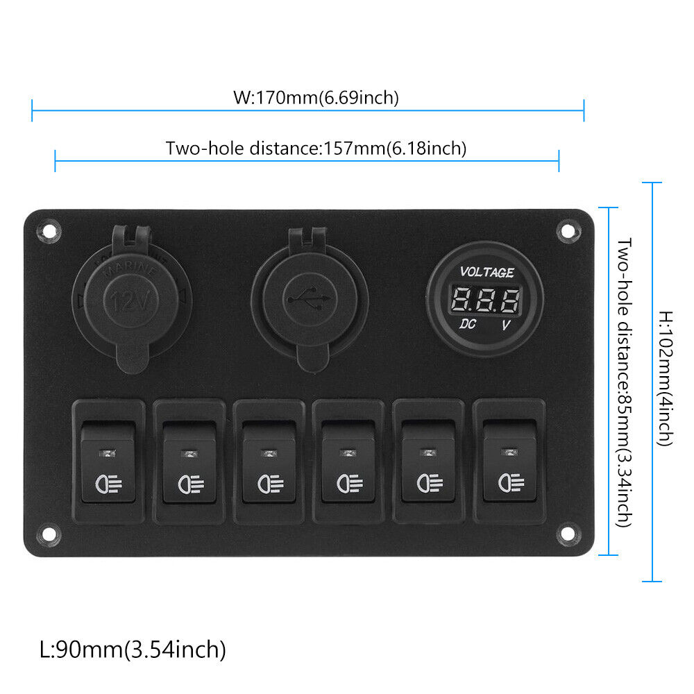 12V Car Boat Marine S Witch Panel 6 Gang LED Light ON OFF Rocker Toggle Control