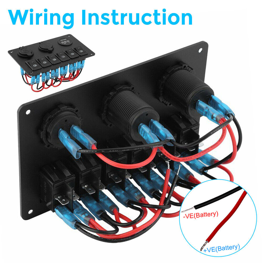 12V Car Boat Marine S Witch Panel 6 Gang LED Light ON OFF Rocker Toggle Control