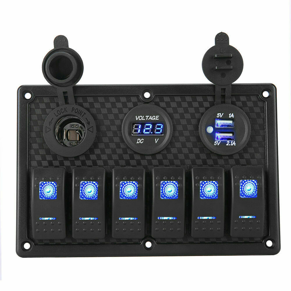 6 Gang 12V S Witch Panel LED Light Rocker Circuit Breaker For Car RV Boat Marine