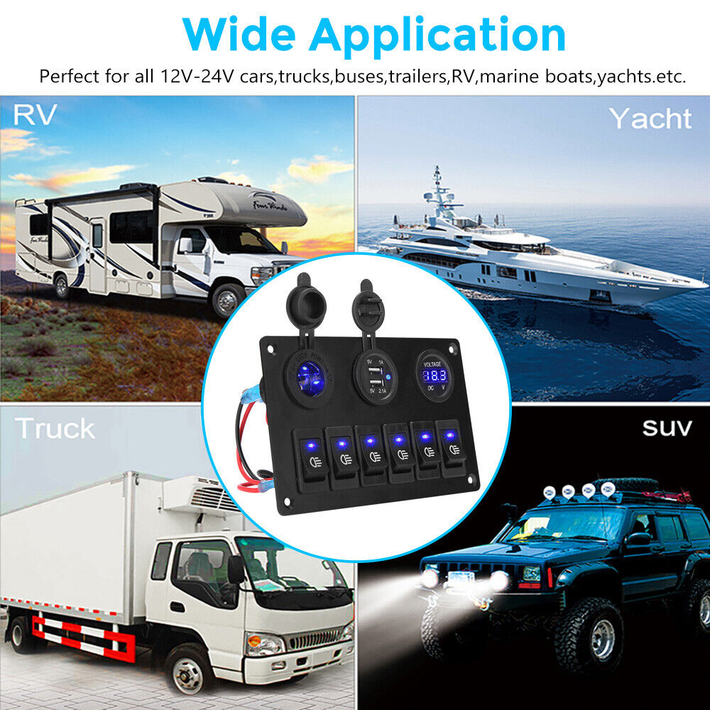 12V Car Boat Marine S Witch Panel 6 Gang LED Light ON OFF Rocker Toggle Control