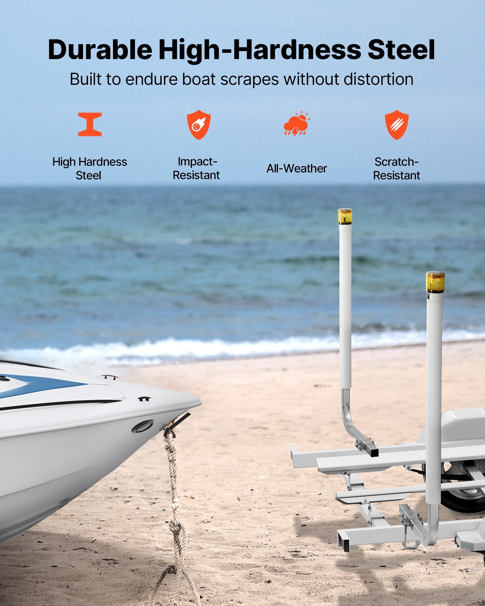Boat Trailer Guide, 46 In With LED Light Trailer Guide Poles, 2PCS High-Hardness Steel Guide-Ons, Wide Adjustable Trailers Guides With PVC Pipes, For Ski Boat, Fishing Boat Or Sailboat Trailers