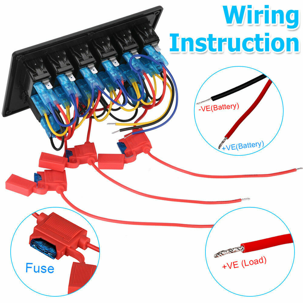 6 Gang 12V S Witch Panel LED Light Rocker Circuit Breaker For Car RV Boat Marine
