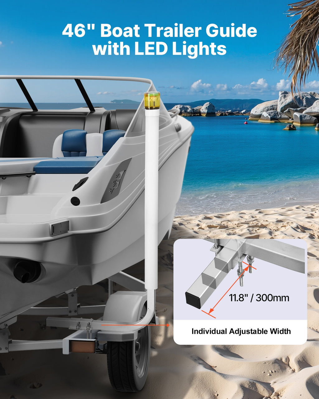 Boat Trailer Guide, 46 In With LED Light Trailer Guide Poles, 2PCS High-Hardness Steel Guide-Ons, Wide Adjustable Trailers Guides With PVC Pipes, For Ski Boat, Fishing Boat Or Sailboat Trailers