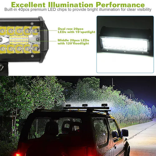 7in LED Light Bar 120W 12000LM LED Work Light Pods Offroad Driving Lights IP67 Waterproof Fog Light Spot Flood Beam For Jeep Trailer Truck Bus Boat