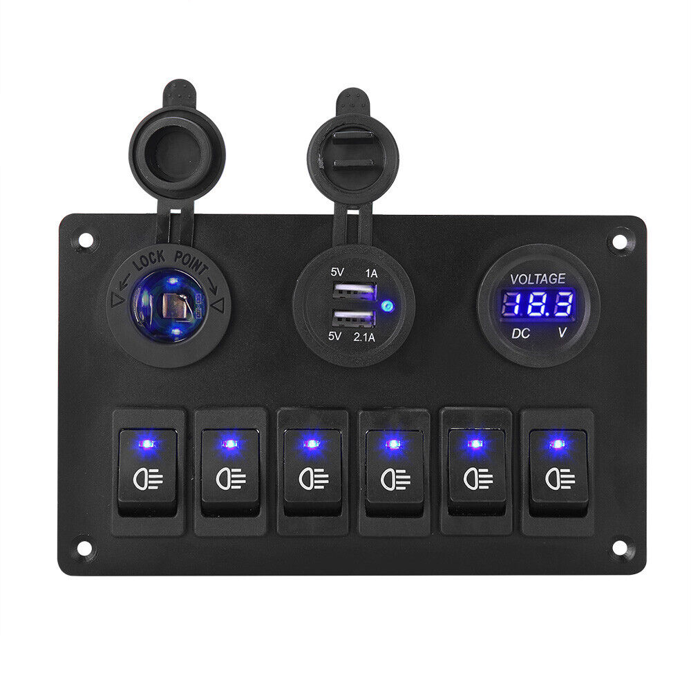 12V Car Boat Marine S Witch Panel 6 Gang LED Light ON OFF Rocker Toggle Control