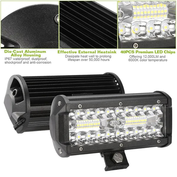 7in LED Light Bar 120W 12000LM LED Work Light Pods Offroad Driving Lights IP67 Waterproof Fog Light Spot Flood Beam For Jeep Trailer Truck Bus Boat