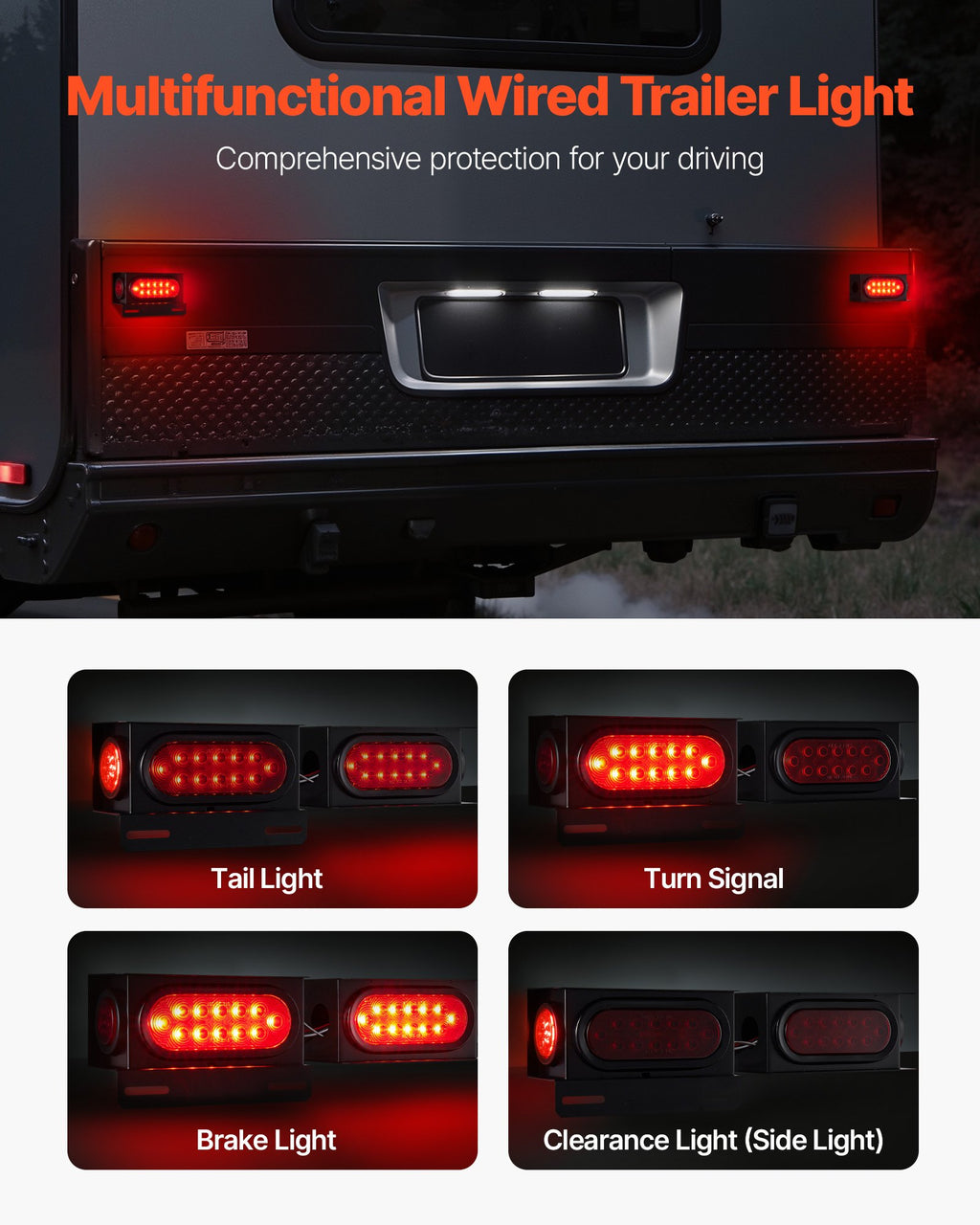 Trailer Lights, 10-30V LED Trailer Tail Lights Kit With Stop Brake Turn Tail Clearance (Side) Lamp, Left And Right Waterproof Tow Lighting Kit For Boat Truck Camper RV Snowmobile Bus Caravan